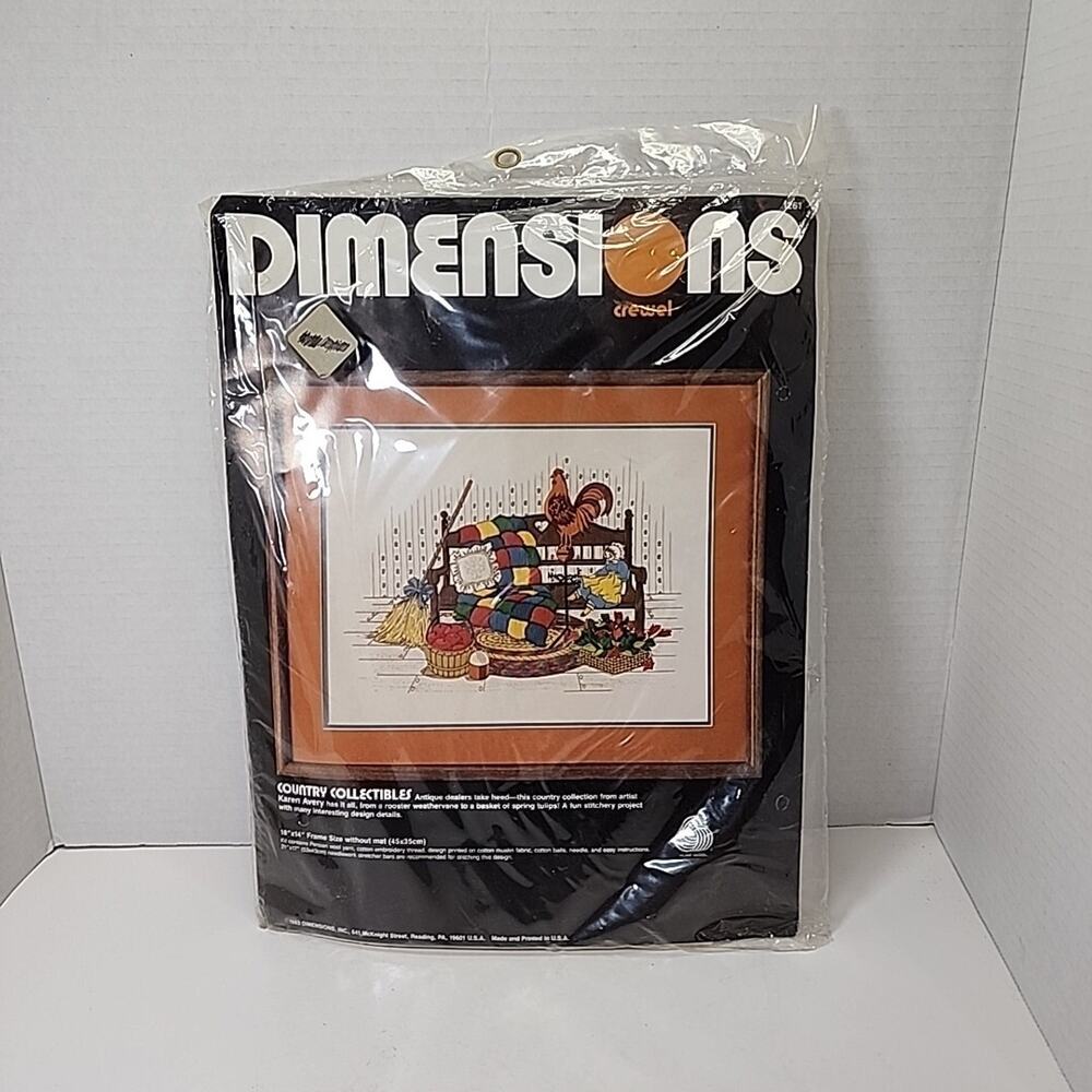Dimensions Crewel Stitch Kit "Country Collectibles" 1261 1983 18"×14" Wool Yarn